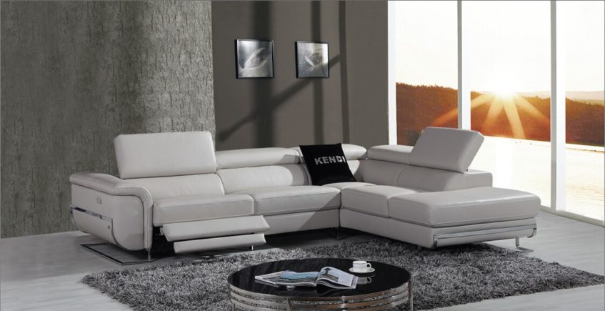 Chic Grey Leather Reclining Sofa Saffron Modern Leather Sectional