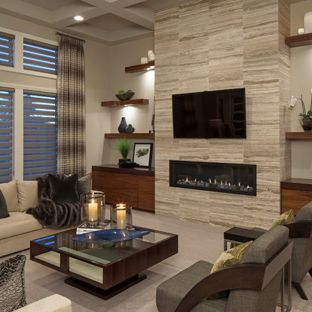 Example of a trendy formal carpeted living room design in Omaha with a  ribbon fireplace,