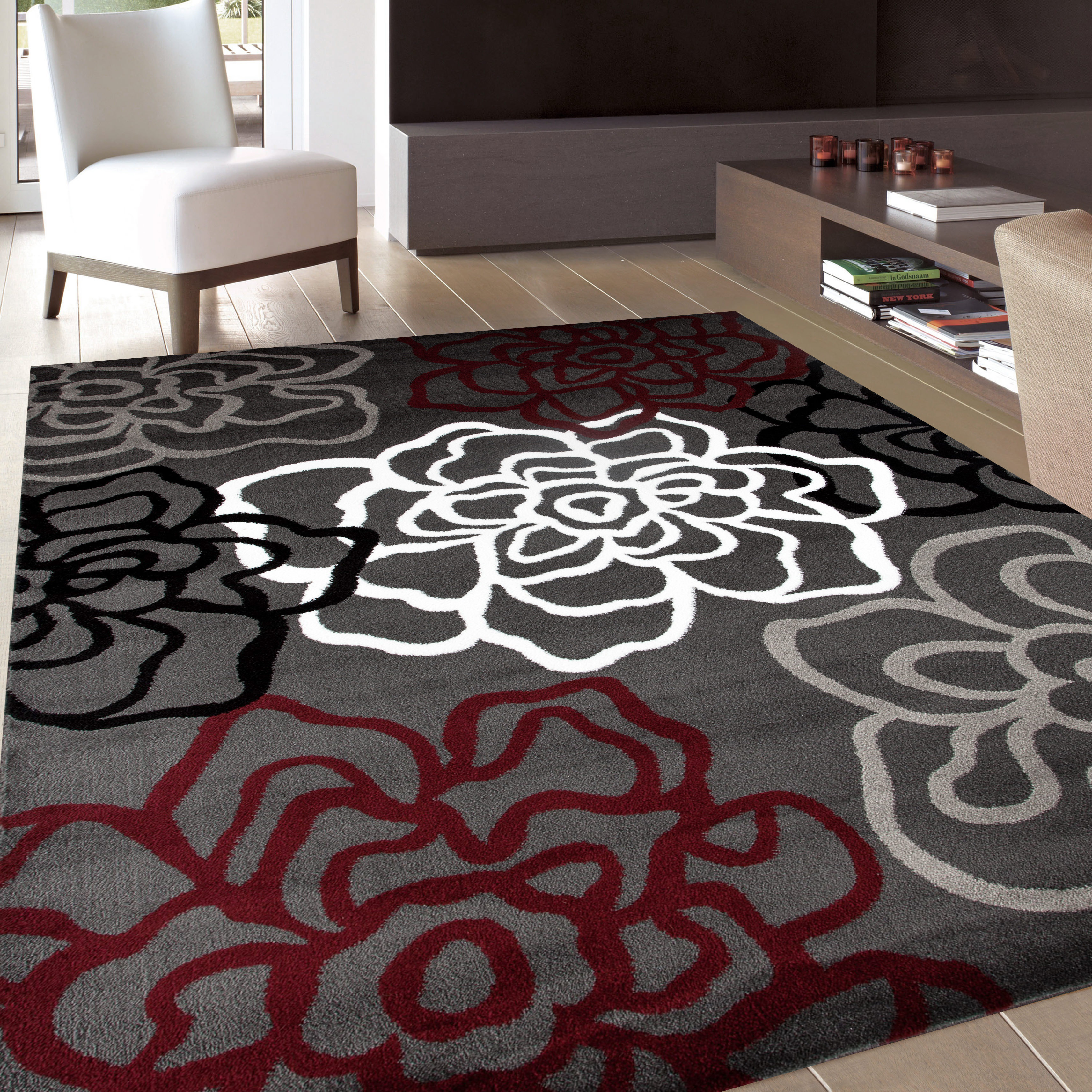 Contemporary Modern Floral Flowers Area Rug
