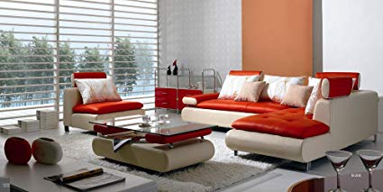 Image Unavailable. Image not available for. Color: B 205 Modern Contemporary  White And Red Leather Sectional Sofa Set