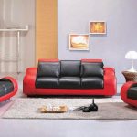 Genuine and Italian Leather, Modern Designer Sofas. Contemporary Black and Red  Leather Sofa Set
