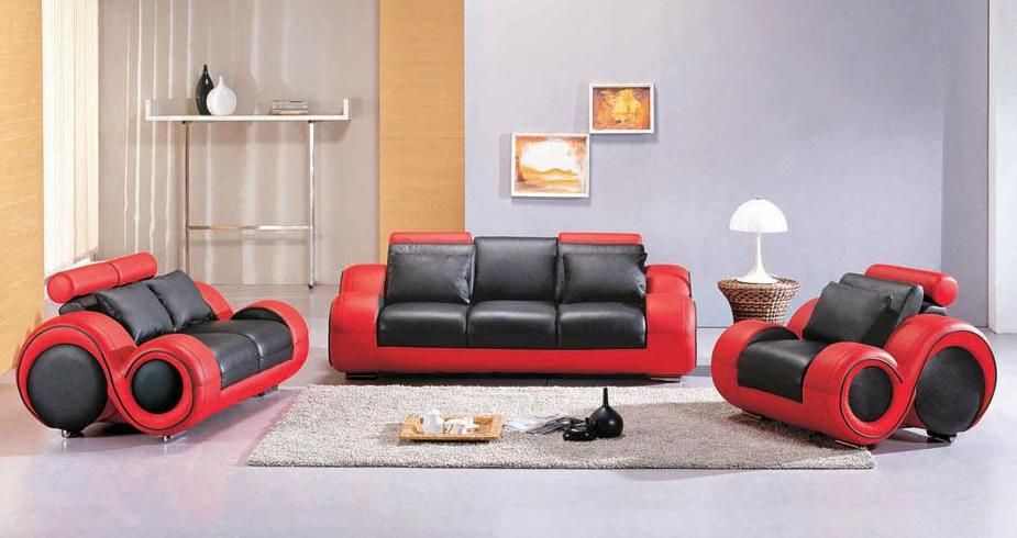 Giving design to contemporary red leather
  sofa set