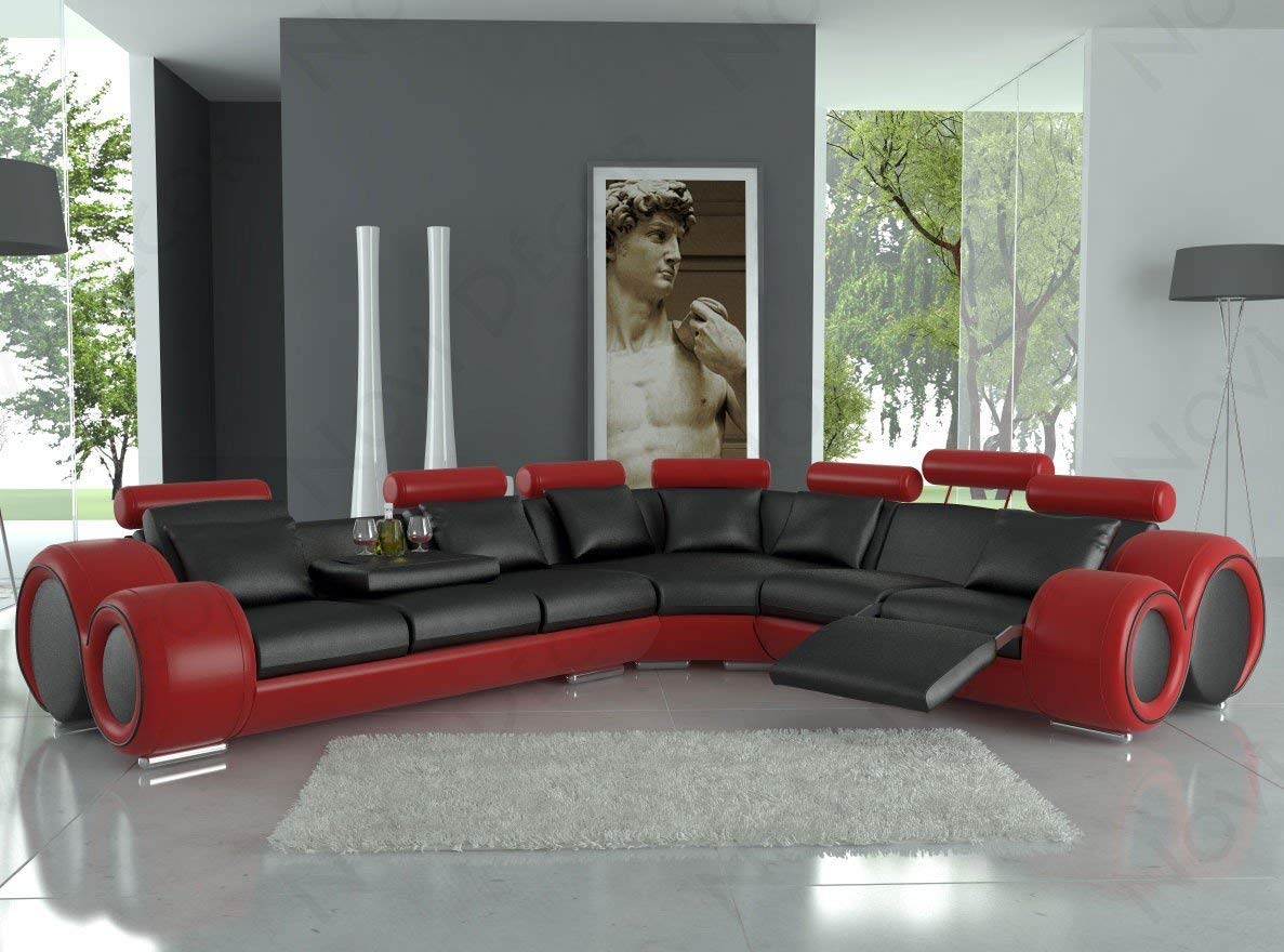 Traveller Location: 4087 Red & Black Bonded Leather Sectional Sofa With Built-in  Footrests: Kitchen & Dining