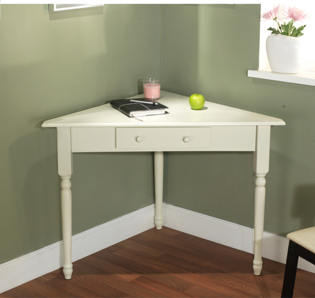 White Corner Desk with Turned Legs - Contemporary - Desks And