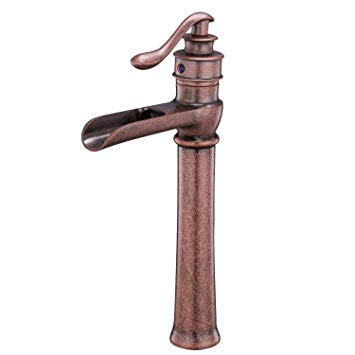 BWE Antique Copper Bathroom Vessel Sink Faucet Waterfall Brass
