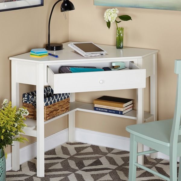 Simple Living Antique White Wood Corner Computer Desk