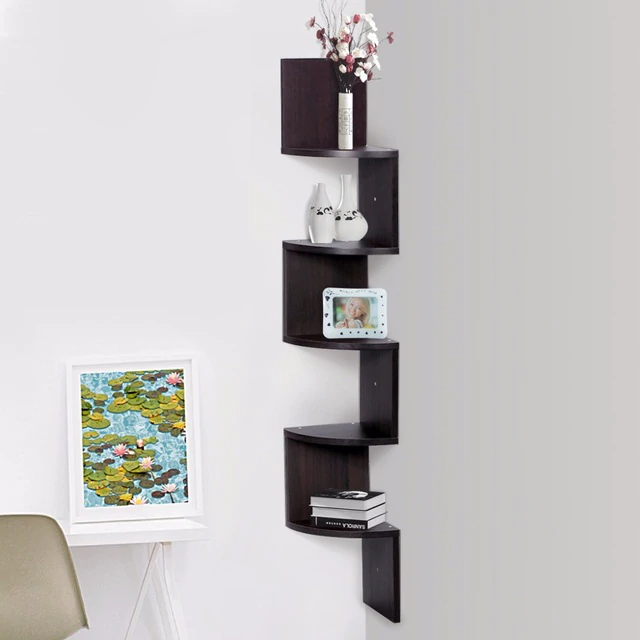 Finether Floating Wall Corner Shelf Unit Wall Mounted Shelving Bookcase  Storage Display Organizer For Living Room
