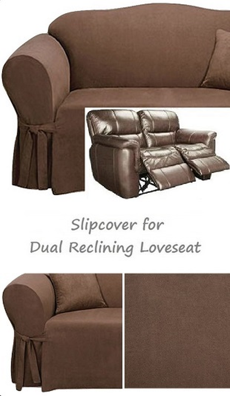 Dual Reclining LOVESEAT Slipcover Suede Chocolate Adapted for Recliner Love  Seat