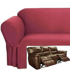Reclining SOFA Slipcover Ribbed Texture Red adapted for Dual Recliner Couch  Leather Reclining Sofa, Loveseat