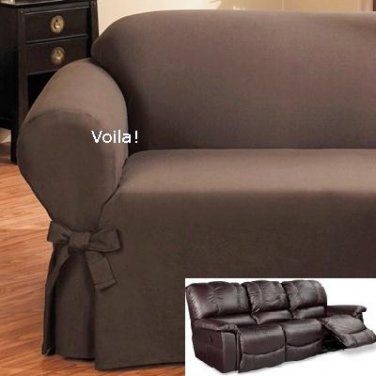 Reclining SOFA Slipcover Ribbed Texture Chocolate Adapted for Dual Recliner  Couch