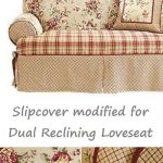 Dual Reclining LOVESEAT Slipcover T Cushion Shabby Toile Red Adapted for  Recliner Love seat