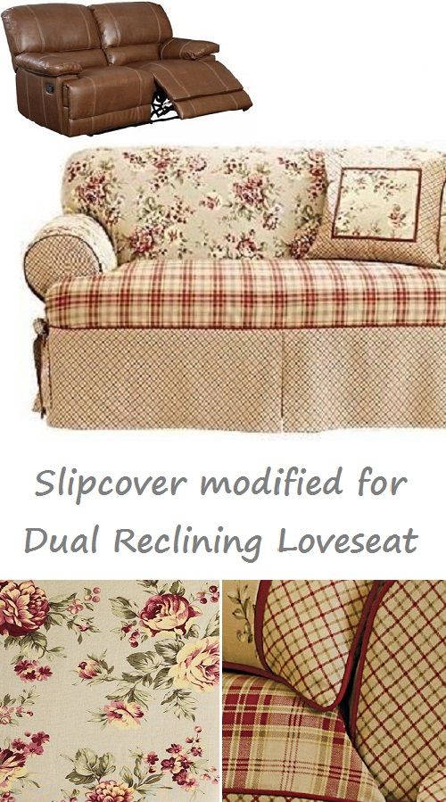 Dual Reclining LOVESEAT Slipcover T Cushion Shabby Toile Red Adapted for  Recliner Love seat