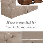 Dual Reclining LOVESEAT Slipcover T Cushion Twill Contrast Taupe Adapted  for Recliner Love Seat