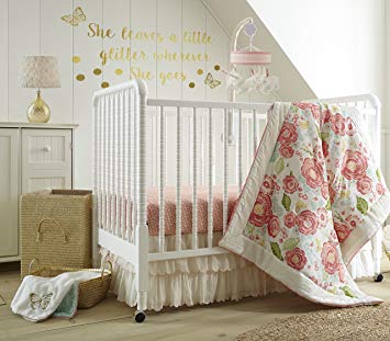 Levtex Baby Charlotte Coral and Cream Floral 5 Piece Crib Bedding Set, Quilt,  100