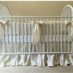 Cream Linen Baby Bedding Set - Ruffled Bumper, Sash Ties, Ruffled Crib Skirt