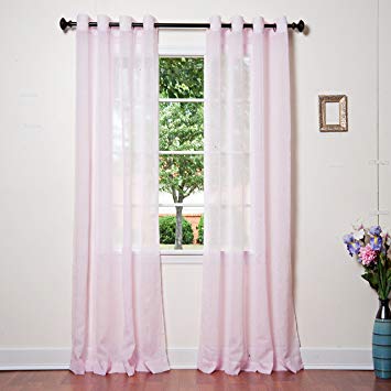 Best Home Fashion Crushed Voile Sheer Curtains - Antique Bronze Grommet Top  - Pink - 52&quot