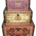 Oriental-Style Earth Tones Decorative Storage Boxes, Red/Brown/Creme