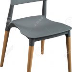 Gray color plastic chair, modern designer. Chair on wooden legs isolated on  white background