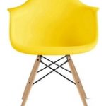 2xhome Yellow Mid Century Modern Plastic Dining Chair Molded With Arms  Armchairs Natural Wood Legs Desk