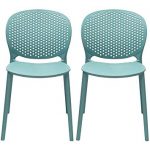 2xhome Set of 2 Blue Contemporary Modern Stackable Assembled Plastic Chair  Molded with Back Armless Side