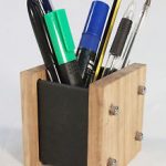 Image is loading Oak-Slate-Design-Pen-Pot-Desk-Tidy-Modern-