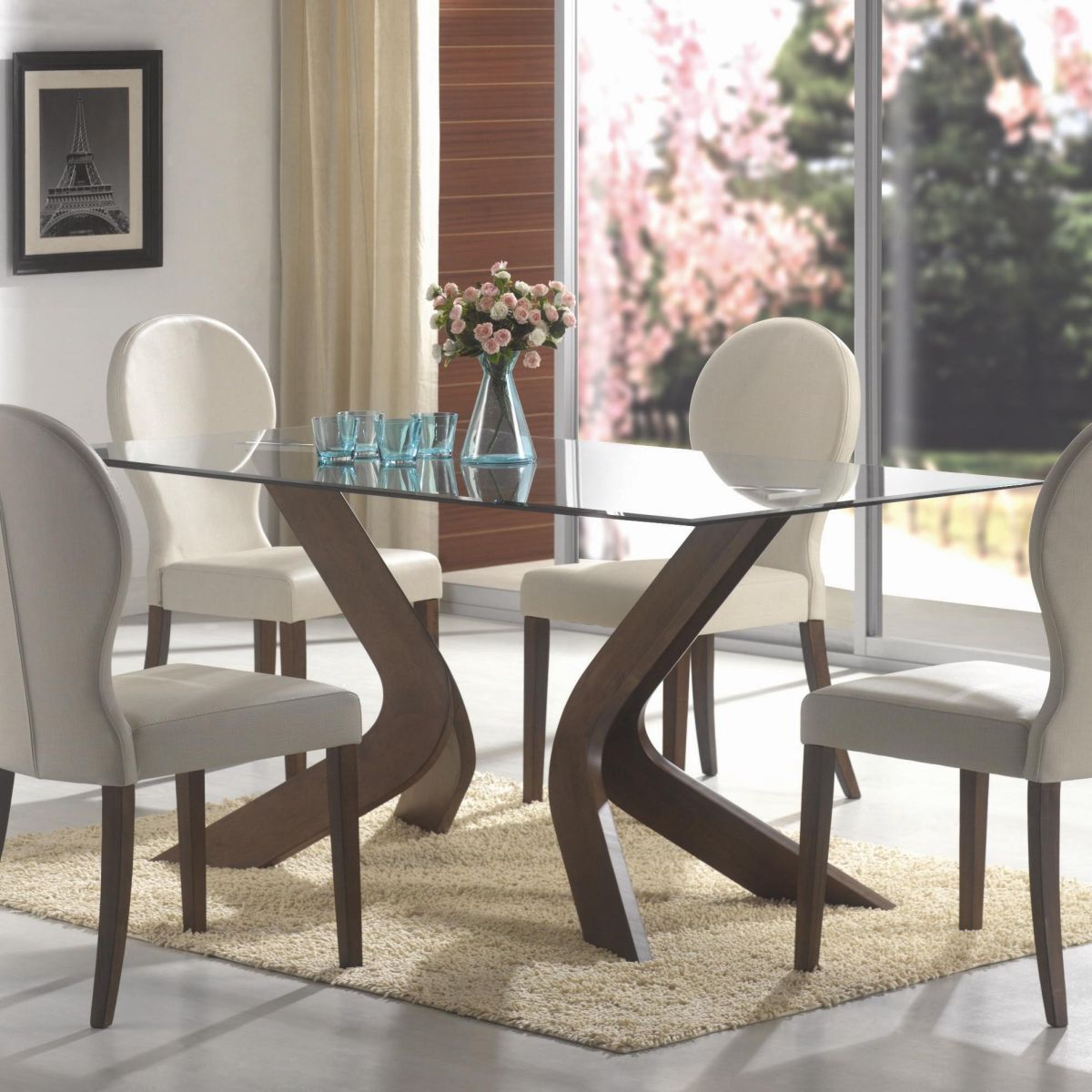 Oval back dining chairs and glass top table