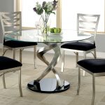 Furniture of America Sculpture I Contemporary Glass Top Round Dining Table  (Satin), Silver
