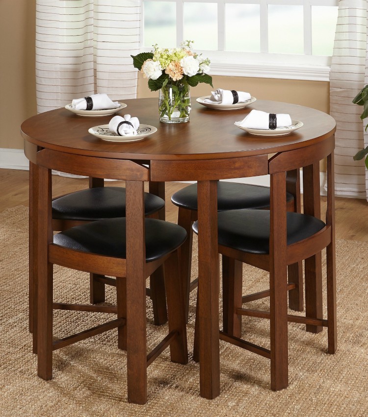 Compact round dining set ($349.17). This 5-piece dining set offers a  stylish mid-century design perfect for smaller spaces. Find it here