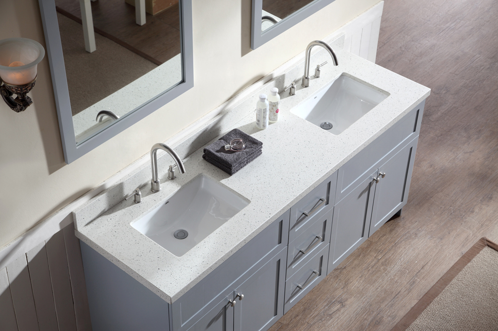 White Quartz Double Sink Vanity Top