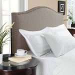 Full Queen Size Upholstered Linen Fabric Headboard Bed Nailhead Gray  Furniture