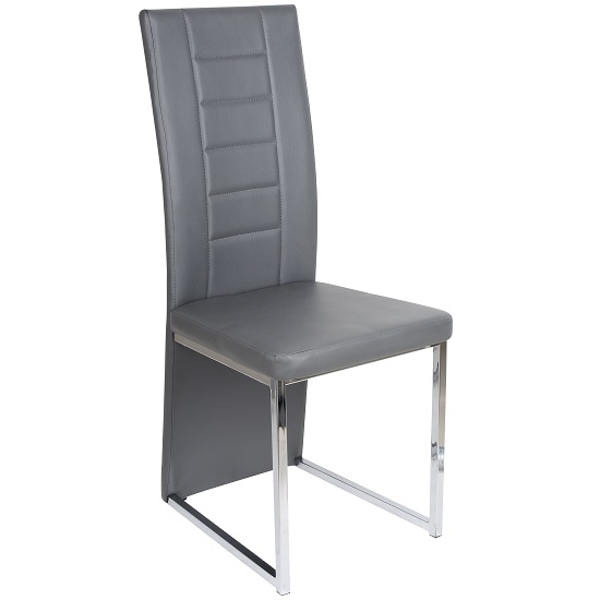 Benito Dining Chair In Grey Faux Leather With Chrome Legs Heavy Duty