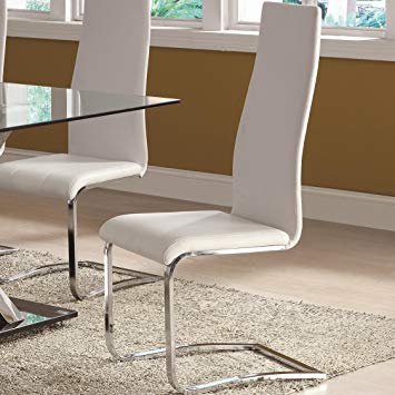 Amazon.com - White Faux Leather Dining Chairs with Chrome Legs (Set