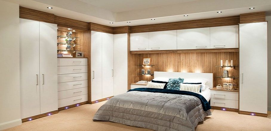 Glossy Contemporary White Fitted Bedroom Furniture Built in Wardrobes With  White…