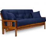 Full Size Futon Frame with Mattress Included (8 Inch Thick Mattress,  Twill Navy Blue Color), More Colors Available, Heavy Duty Wood, Popular Sofa  Bed