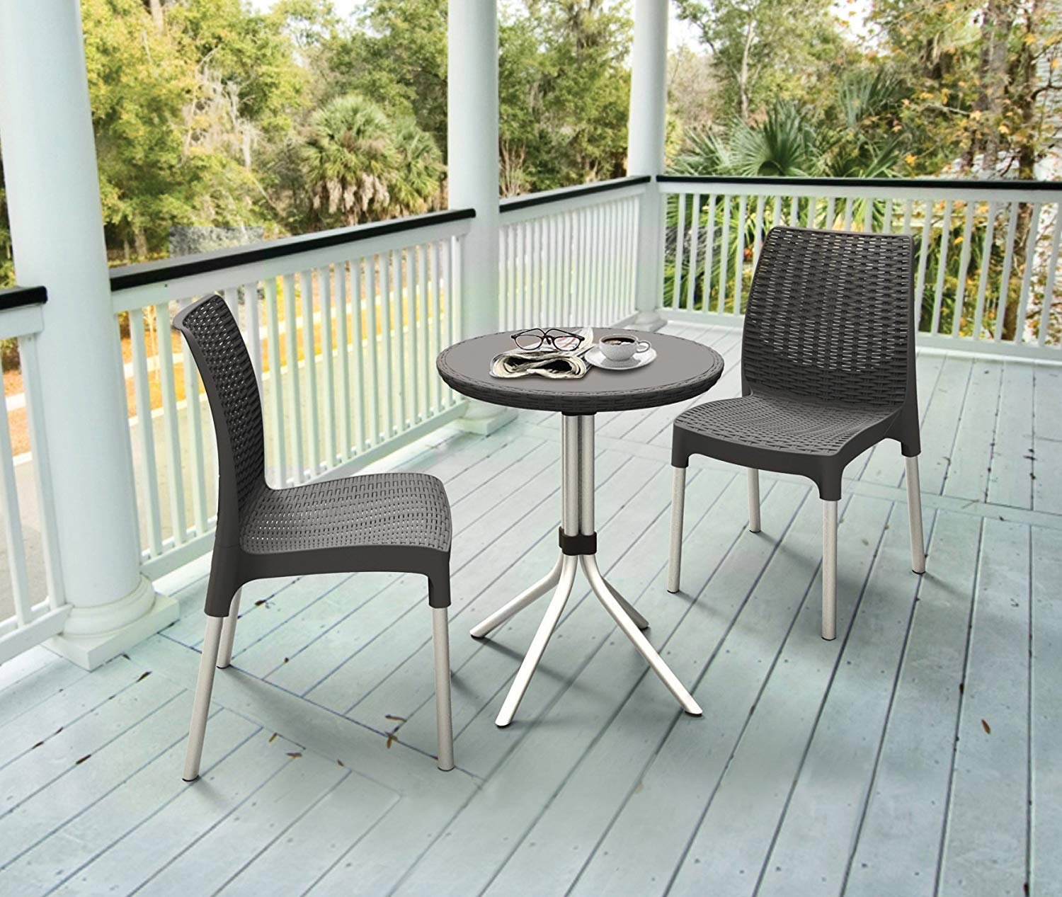 Traveller Location: Keter Chelsea 3-Piece Resin Outdoor Patio Furniture Dining  Bistro Set with Patio Table and Chairs, Charcoal: Garden & Outdoor