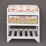 small and decorative hallway furniture wooden shoe changing stool with  storage basket and shoe rack