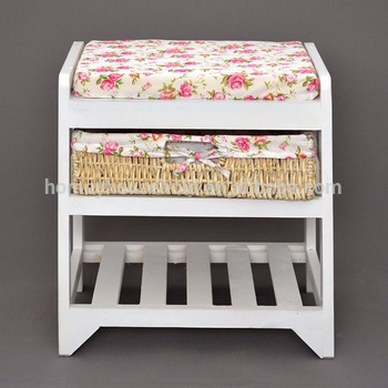 small and decorative hallway furniture wooden shoe changing stool with  storage basket and shoe rack