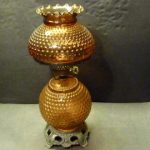 Amber Hobnail Gone with Wind Hurricane Lamp- Electric- Metal Base