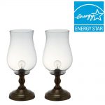 Bronze Uplight Hurricane Lamp with Clear Shade (Set of 2