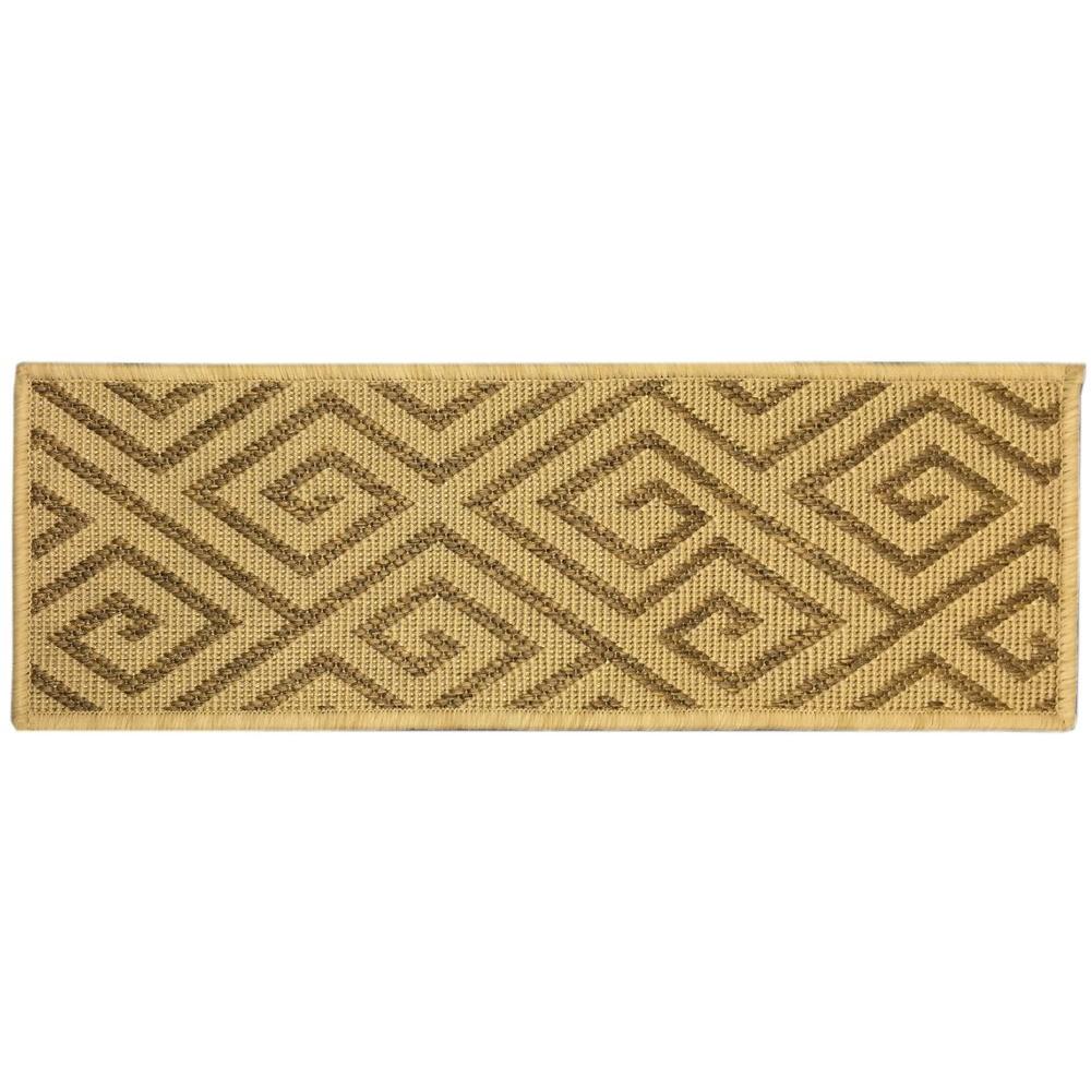 Jardin Collection Geometric Design Beige 9 in. x 26 in. Indoor/Outdoor Carpet  Stair Tread Cover (Set of 7)