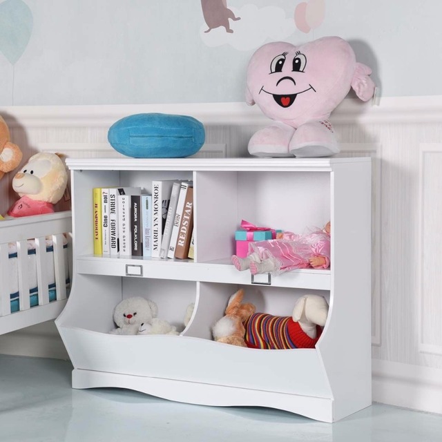 Giantex Children Storage Unit Kids Bookshelf Bookcase White Baby Toy  Organizer Shelf Modern Furniture HW57075