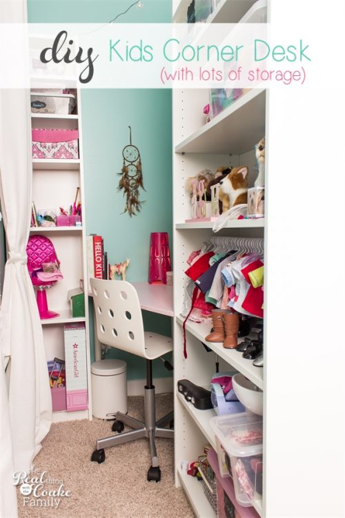 This corner desk is a genius use of a small space. It is a DIY