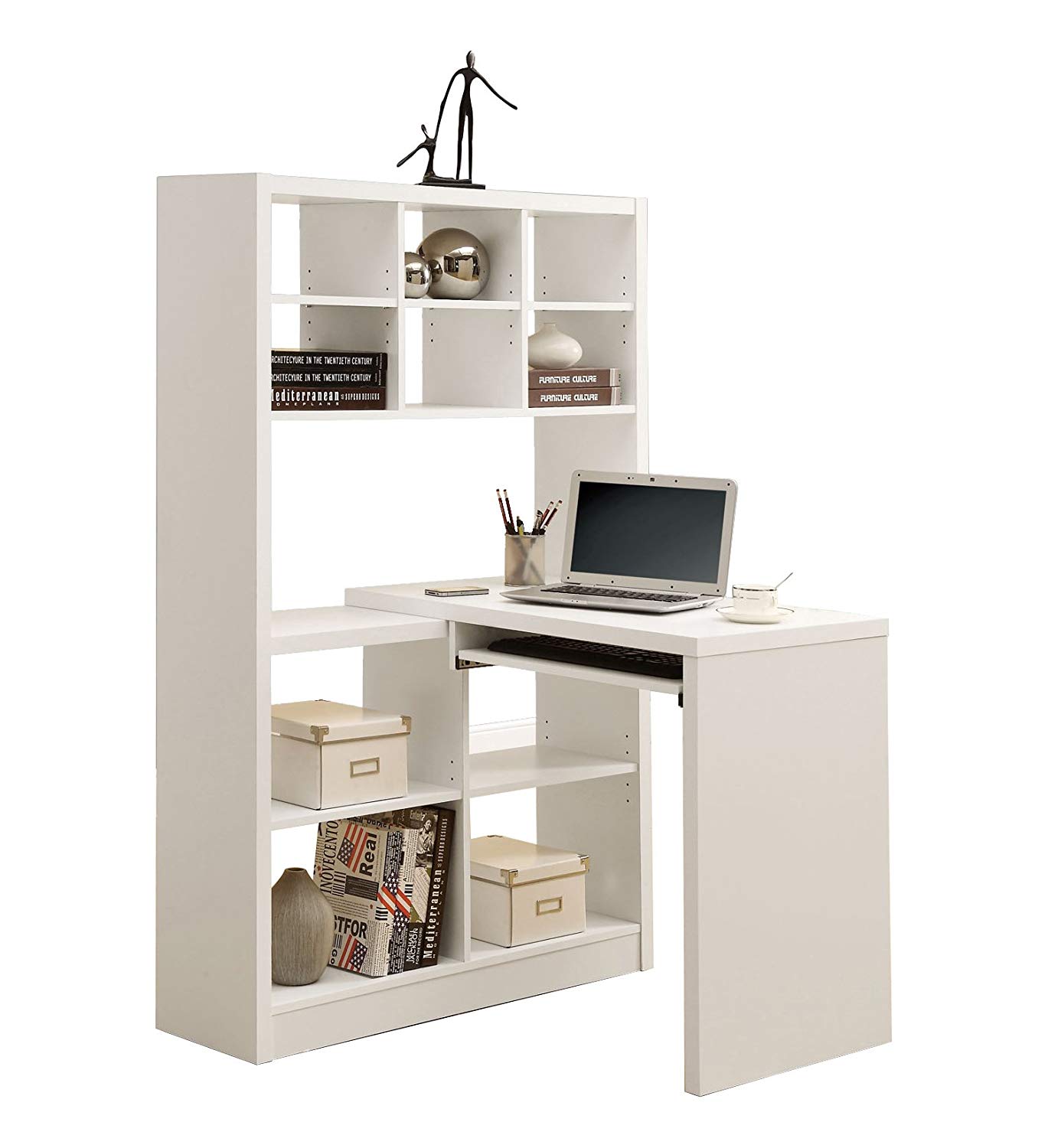 Traveller Location: Monarch Specialties I 7022 Hollow Core Left/Right Facing Desk  and Shelf Combo, White: Kitchen & Dining