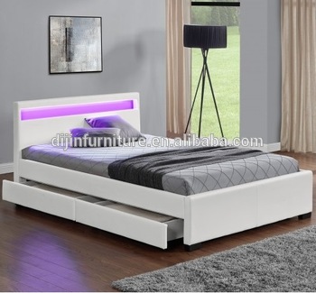 2018 New King Size Led Light Faux Leather Storage Beds With Drawer - Buy Double  Bed With Storage,Leather King Size Bed Black,Full Size Leather Beds Product