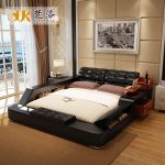 modern leather queen size storage bed frame with side storage cabinets  stool no mattress bedroom furniture sets b03q