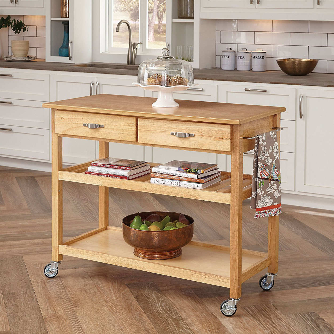 Home Styles 5216-95 Solid Wood Top Kitchen Cart, Natural Finish