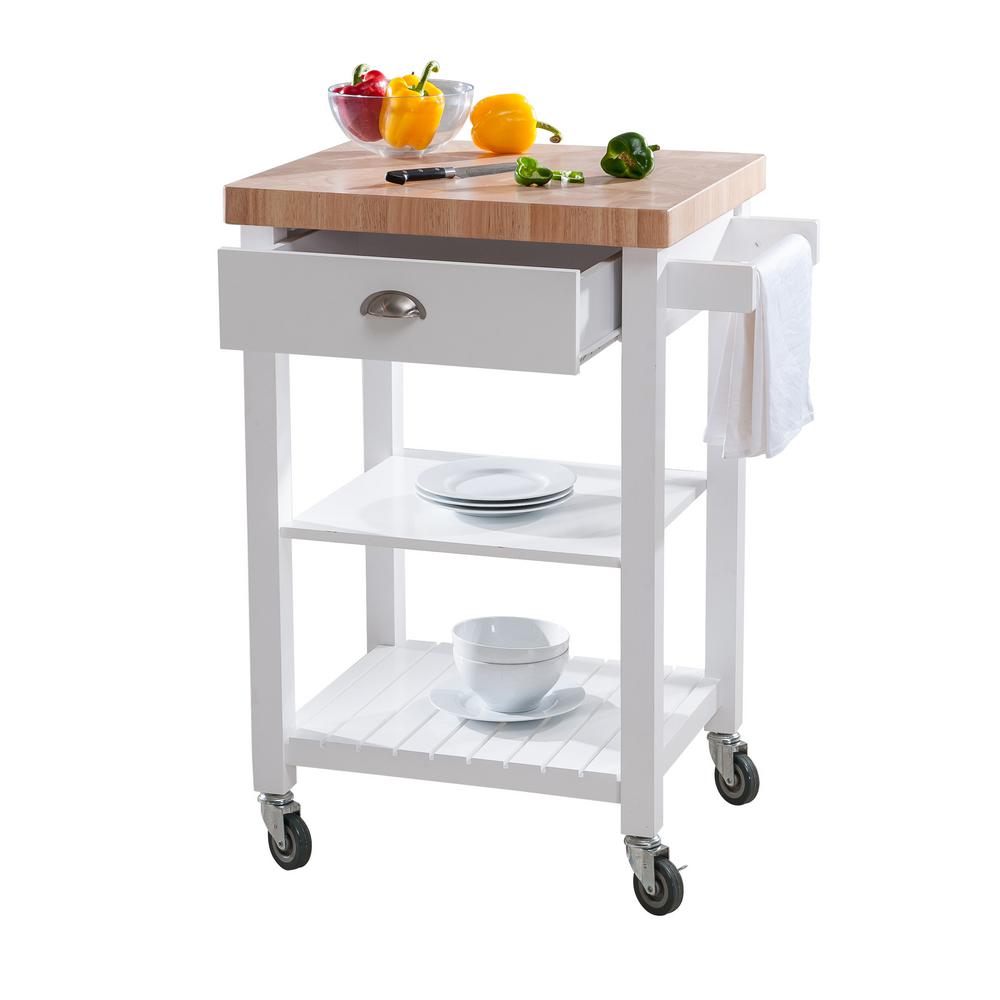 Hampton Bay Bedford White Kitchen Cart With Butcher Block Top