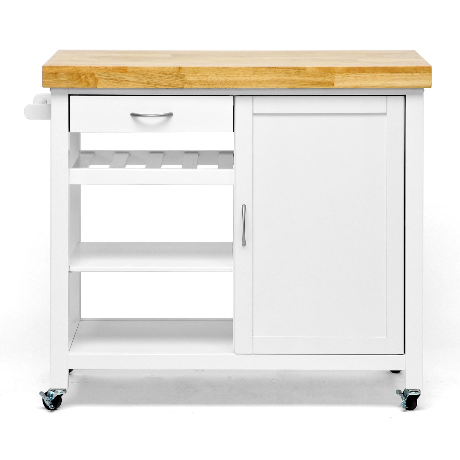 Traveller Location: Baxton Studio Denver Modern Kitchen Cart/Island with Butcher  Block Top, White: Kitchen & Dining