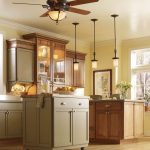 Small Island Under Awesome Kitchen Ceiling Lights With Wooden Ceiling Fan  On Cream Ceiling