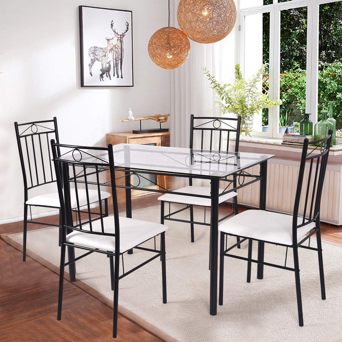 Costway 5 Piece Dining Set Glass Metal Table and 4 Chairs Kitchen Breakfast  Furniture - Traveller Location